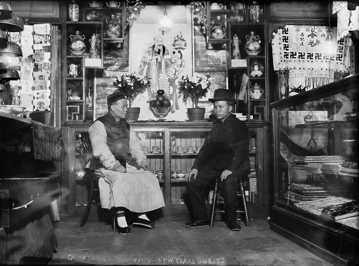Framed Print : Chinatown, receiving New Year's guests, circa 1900-1930