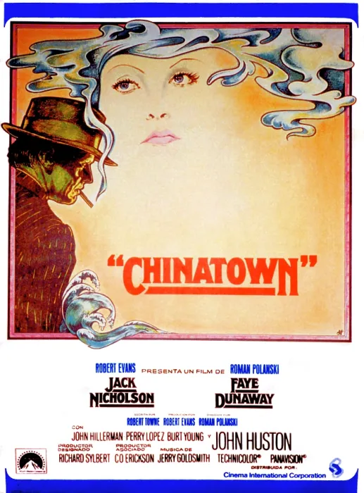 Framed Print : CHINATOWN, Spanish poster art, Jack Nicholson, Faye Dunaway, 1974