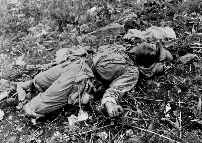 Framed Print : Chinese soldier, killed by air support of U.S. Marines during attack on Hill 1051. May 23, 1951 on Kari San Mountain, during the Korean War. (BSLOC_2014_11_111) Framed Print : Chinese soldier, killed by air support of U.S. Marines during attack on Hill 1051. May 23, 1951 on Kari San Mountain, during the Korean War. (BSLOC_2014_11_111)