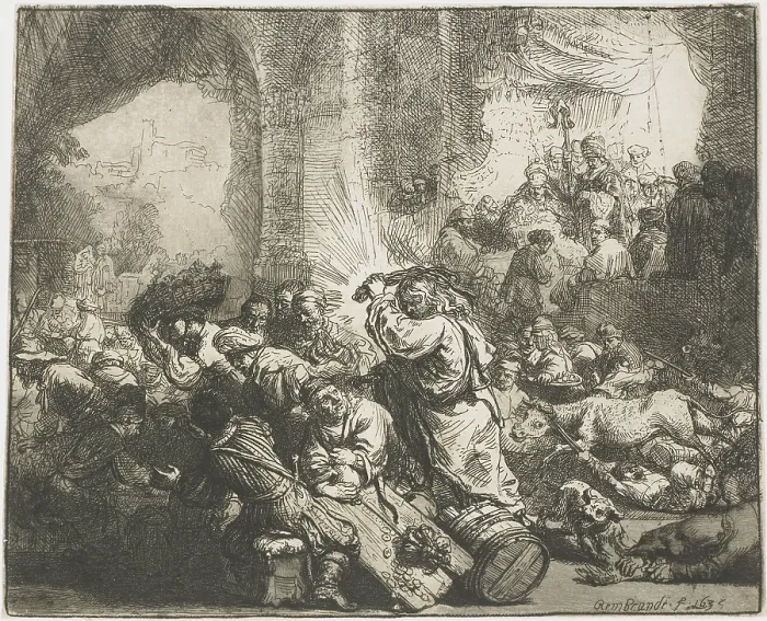 Framed Print : Christ Chases the Moneychangers from the Temple, by Rembrandt, 1635, Dutch print, etching on paper Framed Print : Christ Chases the Moneychangers from the Temple, by Rembrandt, 1635, Dutch print, etching on paper