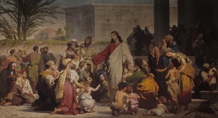 Framed Print : Christ among the Children, by Tommaso da Rim, 1866, 19th Century, canvas - Italy, Veneto, Vigo di Cadore, Parish of saint Martin. Whole artwork view