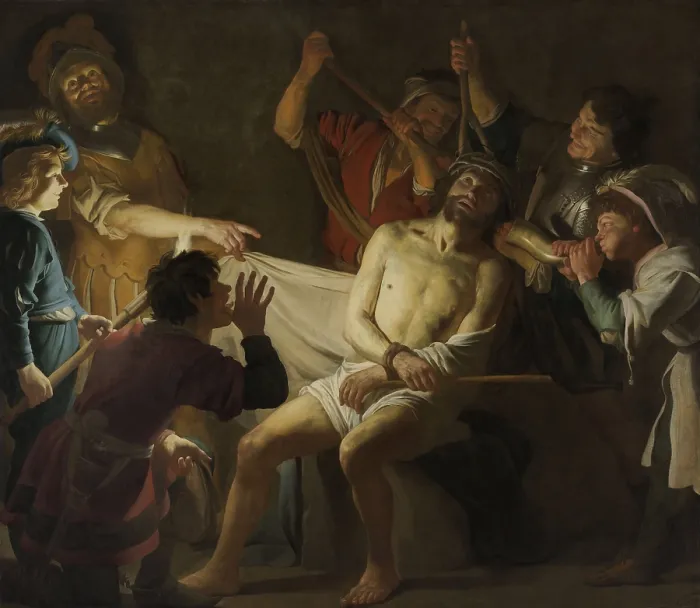 Framed Print : Christ Crowned with Thorns, by Gerard van Honthorst, c. 1622, Dutch painting, oil on canvas. Mocking of Christ's by Roman soldiers