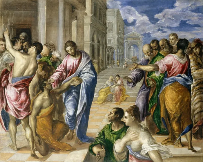 Framed Print : CHRIST HEALING THE BLIND, by El Greco, 1570, Spanish painting, oil on canvas