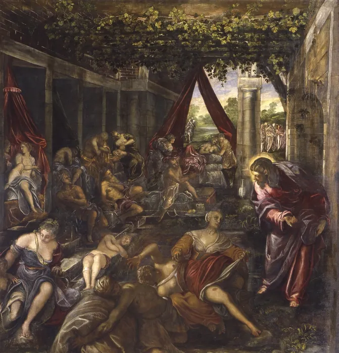 Framed Print : Christ healing the paralytic (Cristo risana il paralitico), by Jacopo Robusti known as Tintoretto, 1579, 16th century, oil on canvas