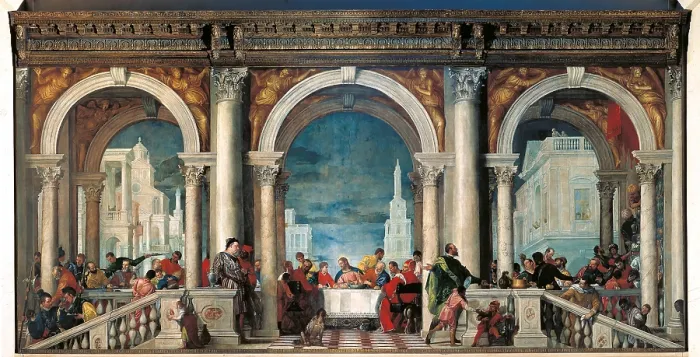 Framed Print : Christ in the House of Levi, by Paolo Caliari known as Veronese, 1573, 16th Century, oil on canvas, cm 560 x 1309 - Italy, Veneto, Venice, Accademia Art Galleries. All Framed Print : Christ in the House of Levi, by Paolo Caliari known as Veronese, 1573, 16th Century, oil on canvas, cm 560 x 1309 - Italy, Veneto, Venice, Accademia Art Galleries. All