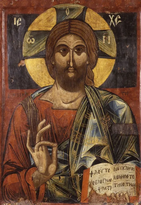 Framed Print : Christ Pantocrator, by Unknown Artist from South-Eastern Albania, tempera on wood - Albania, Kora, National Museum of Medioeval Art. Whole artwork view