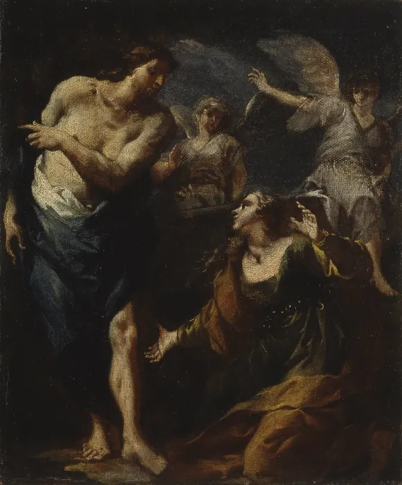 Framed Print : Christ and the Samaritan woman, by Francesco Migliori, 18th century, oil on canvas. - Italy, Veneto, Rovigo. Whole artwork view