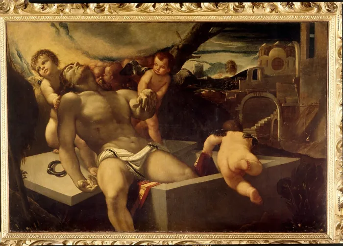 Framed Print : Christ in the Tomb, by Sebastiano Florigerio, 1500 - 1550 about, 16th Century, canvas, - Italy, Veneto, Treviso, Treviso, Monte di Piet. All