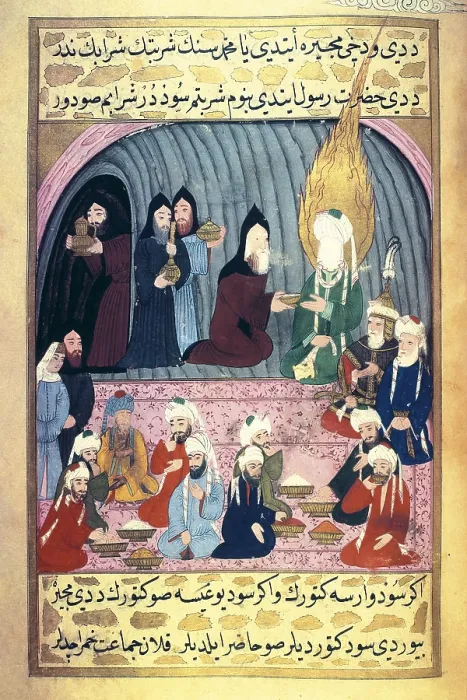 Framed Print : Christian monks giving food to Muhammad, who has travelling around Syria. Islamic art. ; Persian art. Miniature Painting. TURKEY. Istanbul. Topkapi Saray Museum Istanbul Framed Print : Christian monks giving food to Muhammad, who has travelling around Syria. Islamic art. ; Persian art. Miniature Painting. TURKEY. Istanbul. Topkapi Saray Museum Istanbul