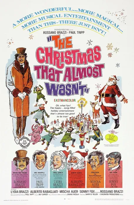 Framed Print : THE CHRISTMAS THAT ALMOST WASN'T, (aka IL NATALE CHE QUASI NON FU), US poster art, bottom from left: Rossano Brazzi, Paul Tripp, Lydia Brazzi, Alberto Rabagliati, Mischa Auer