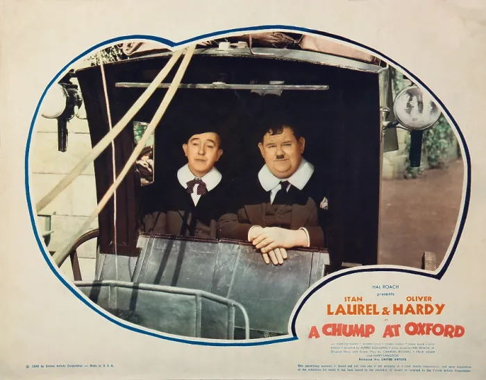 Framed Print : A CHUMP AT OXFORD, US lobbycard, from left, Stan Laurel, Oliver Hardy, 1940