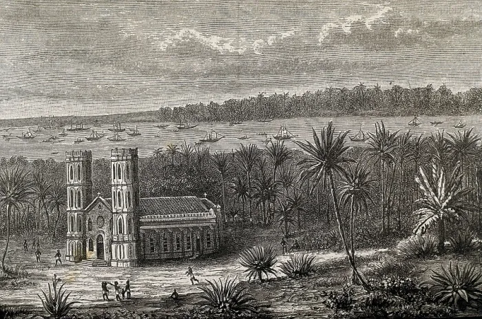 Framed Print : Church and harbour of the Gulf of Benin in 1882. Engraving. AISA / Everett Collection**US SALES ONLY**