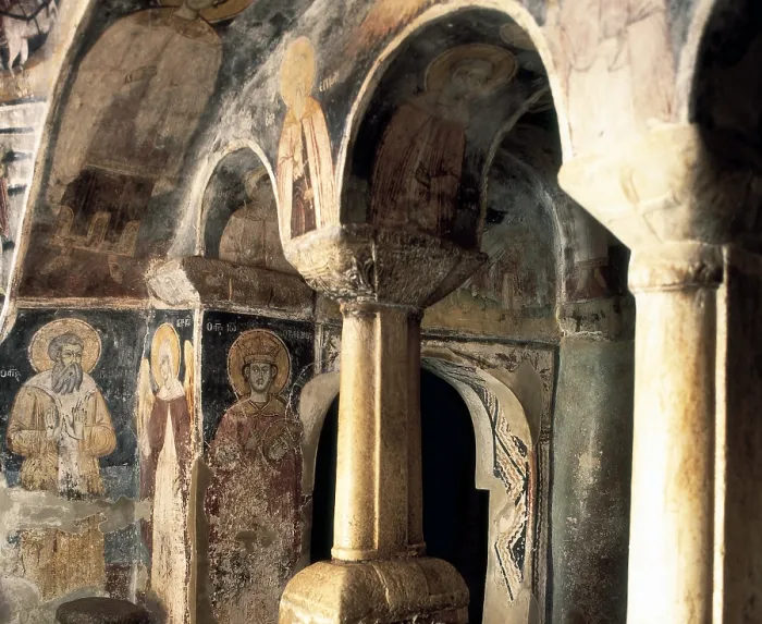 Framed Print : Church of Saint Naum. MACEDONIA. Ohrid. Church of Saint Naum. Wall paintings in the inside. Late Byzantine art. Architecture. - J