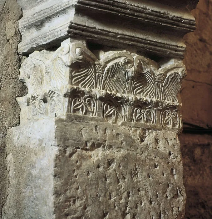 Framed Print : Church of Santa Mara de Wamba. 10th-13th c. SPAIN. Wamba. Church of Saint Mary. Capital of the head. Mozarabic art. Relief on rock. AISA / Everett Collection**US SALES ONLY**