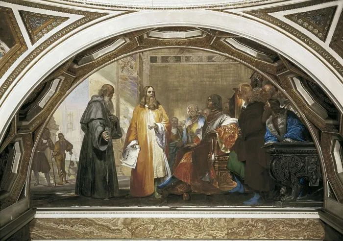 Framed Print : CIANFANELLI, Nicola (1793-1848). Leonardo da Vinci in the Company of Lodovico Sforza. Fresco. ITALY. Florence. Galileo's Tribune. AISA / Everett Collection**US SALES ONLY**