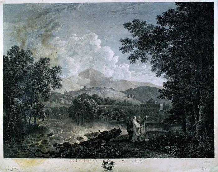 Framed Print : Cicero at his Villa, by Wiliam Woollett, ca. 1760, 18th Century, engraving, 52, 7 x 39, 4 cm - Italy, Lombardy, Milan, Brera Accademy of Fine Arts. Whole artwork view Framed Print : Cicero at his Villa, by Wiliam Woollett, ca. 1760, 18th Century, engraving, 52, 7 x 39, 4 cm - Italy, Lombardy, Milan, Brera Accademy of Fine Arts. Whole artwork view