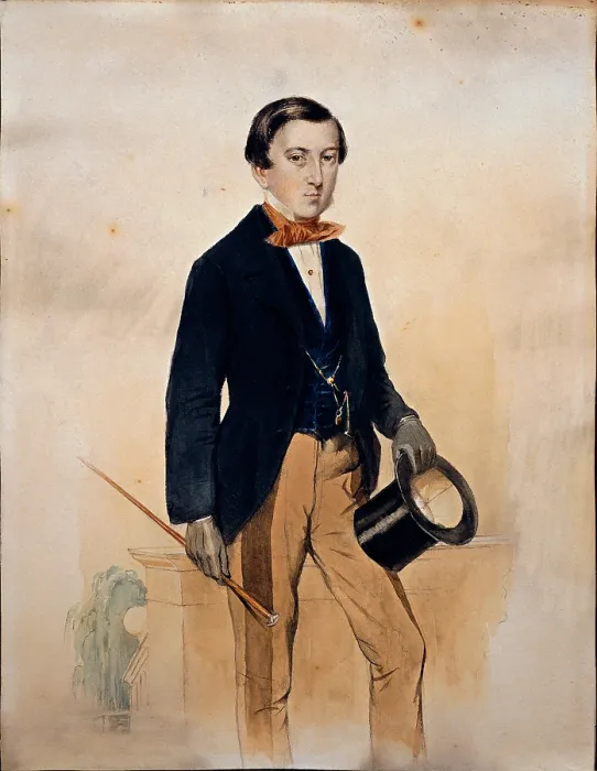 Framed Print : Cicogna Mozzoni Castelbarco Albani Cristina, Portrait of Pietro Cicogna Mozzoni, 1858, 19th Century, watercolor on paper, Italy, Lombardy, Milan