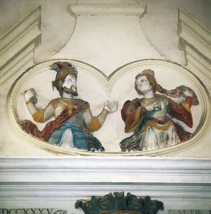 Framed Print : CID, Rodrigo Daz de Vivar, called The (1043-1099). Representation of The Cid and Lady Jimena that decorates the ceiling of the old sepulchral chapel of the Cid. Relief. SPAIN