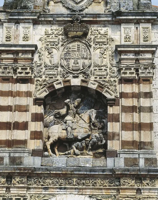 Framed Print : CID, Rodrigo Daz de Vivar, called The (1043-1099). Front of the monastery with a representation of The Cid on his horseback fighting against the Saracens. Relief on rock. SPAIN