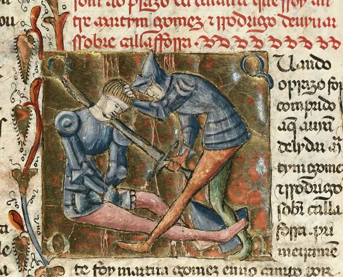 Framed Print : CID, Rodrigo Diaz de Vivar, called The (1043-1099). Castilian knight. Battle between the Cid and Martin Gomez, illustration of the 'Chronicles of Spain'