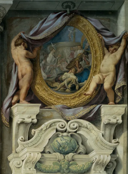 Framed Print : Cignani Carlo, Apparitions of the Archangel Michael, 1665, 17th Century, fresco, Italy, Emilia Romagna, Bologna, San Michele in Bosco Church Framed Print : Cignani Carlo, Apparitions of the Archangel Michael, 1665, 17th Century, fresco, Italy, Emilia Romagna, Bologna, San Michele in Bosco Church