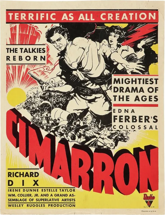 Framed Print : CIMARRON, from left: Richard Dix, Irene Dunne on window card, 1931