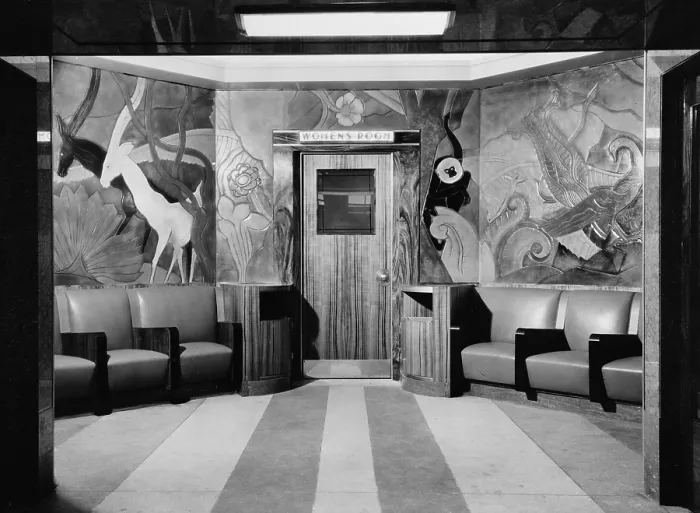 Framed Print : Cincinnati Union Terminal, linoleum sculpture, entrance to women's room, constructed in 1933, partially demolished in 1974, Cincinnati, Ohio, photograph circa early 1970s Framed Print : Cincinnati Union Terminal, linoleum sculpture, entrance to women's room, constructed in 1933, partially demolished in 1974, Cincinnati, Ohio, photograph circa early 1970s
