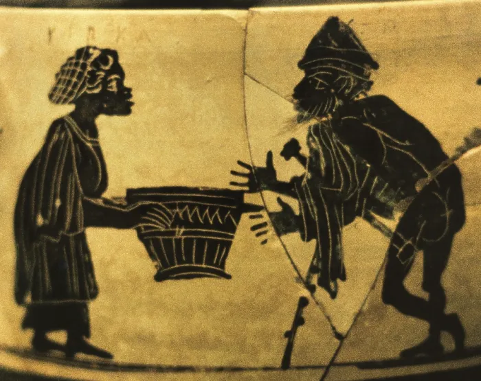 Framed Print : Circe offers her magic potion to Ulysses. 450 - 420 BC. Detail. Black-figure ceramic. Classical Greek art. Ceramics. UNITED KINGDOM. London. The British Museum. Proc: GREECE Framed Print : Circe offers her magic potion to Ulysses. 450 - 420 BC. Detail. Black-figure ceramic. Classical Greek art. Ceramics. UNITED KINGDOM. London. The British Museum. Proc: GREECE