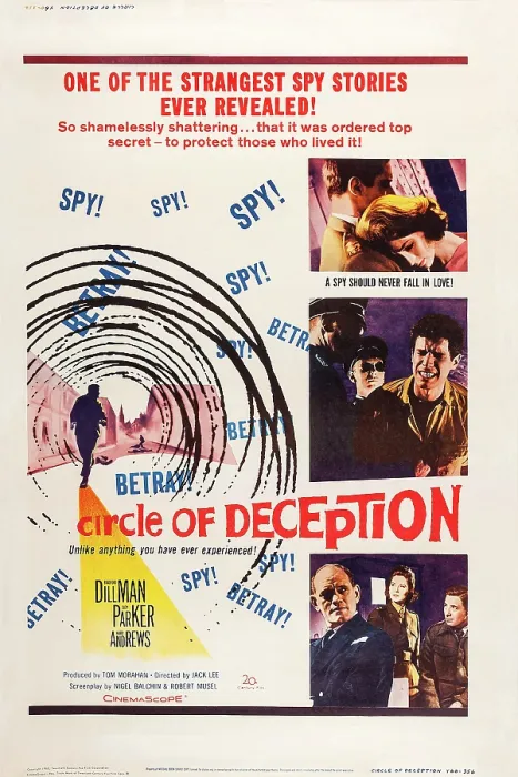 Framed Print : A CIRCLE OF DECEPTION, US poster, top from left: Bredford Dillman, Suzy Parker, center right (Bradford Dillman, bottom left: Harry Andrews, 1960)