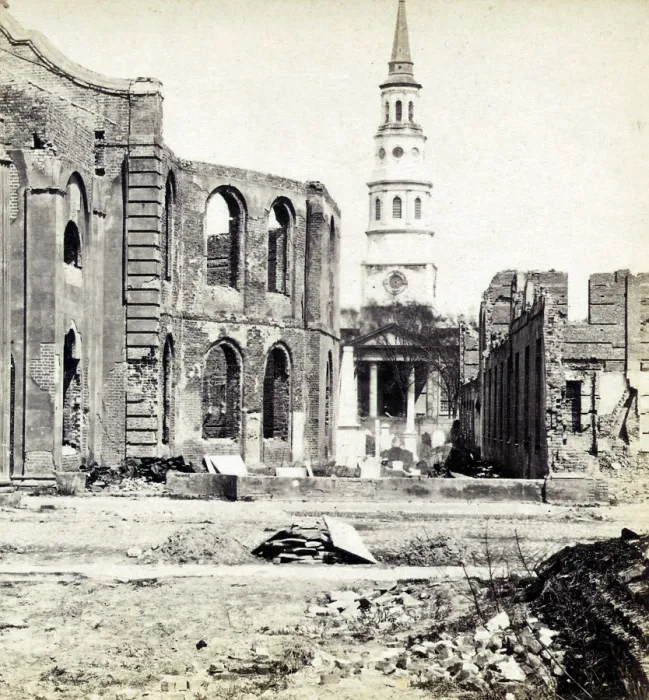 Framed Print : Circular Church, left, St. Philip's Church, center, and Secession Hall, right, in Charleston, South Carolina. Charleston, South Carolina, stereocard 1865 Framed Print : Circular Church, left, St. Philip's Church, center, and Secession Hall, right, in Charleston, South Carolina. Charleston, South Carolina, stereocard 1865