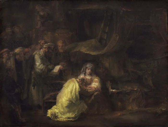 Framed Print : The Circumcision, by Rembrandt van Rijn, 1633, Dutch painting, oil on canvas. According to the Gospel of Luke, verse 2:21, Jesus was circumcised eight days after his birth