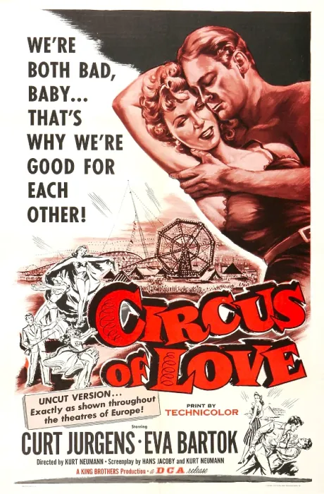 Framed Print : CIRCUS OF LOVE, (aka RUMMELPLATZ DER LIEBE), US poster, from left: Curt Jurgens, Eva Bartok, 1954 Framed Print : CIRCUS OF LOVE, (aka RUMMELPLATZ DER LIEBE), US poster, from left: Curt Jurgens, Eva Bartok, 1954