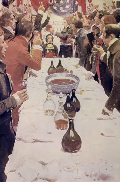 Framed Print : Citizen Genet, was the French ambassador to the United States from 1794-1795, at the head of a banquet table, receives a toast from enthusiastic Americans