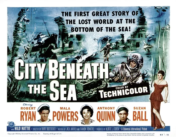 Framed Print : CITY BENEATH THE SEA, Robert Ryan, Mala Powers, Anthony Quinn, Suzan Ball, 1953