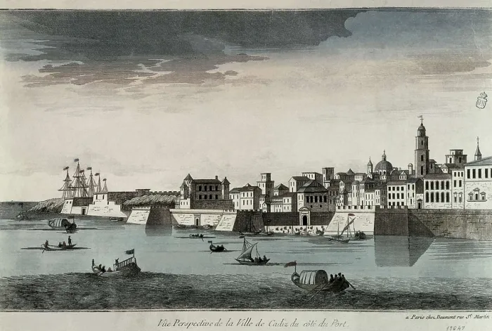 Framed Print : City of Cadiz seen from the harbour. Engraving. FRANCE. Paris. National Library. AISA / Everett Collection**US SALES ONLY**