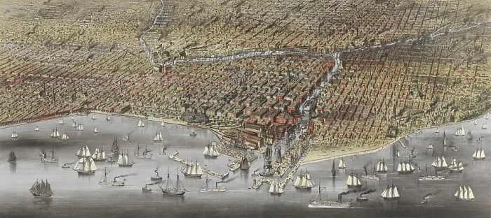 Framed Print : The City of Chicago in 1874. Three years after the Great Chicago Fire the modern city with brick and stone buildings takes shape Framed Print : The City of Chicago in 1874. Three years after the Great Chicago Fire the modern city with brick and stone buildings takes shape