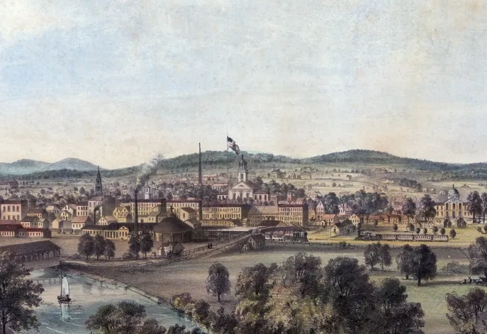 Framed Print : City of Concord, N.H (State House at center). hand-colored lithograph, 1851-1855