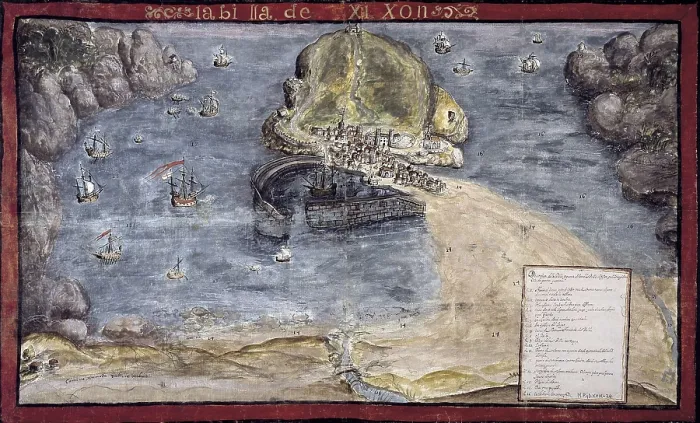 Framed Print : The city of Gijn in 1635. Painting. SPAIN. Simancas. General Archives of Simancas. AISA / Everett Collection**US SALES ONLY**
