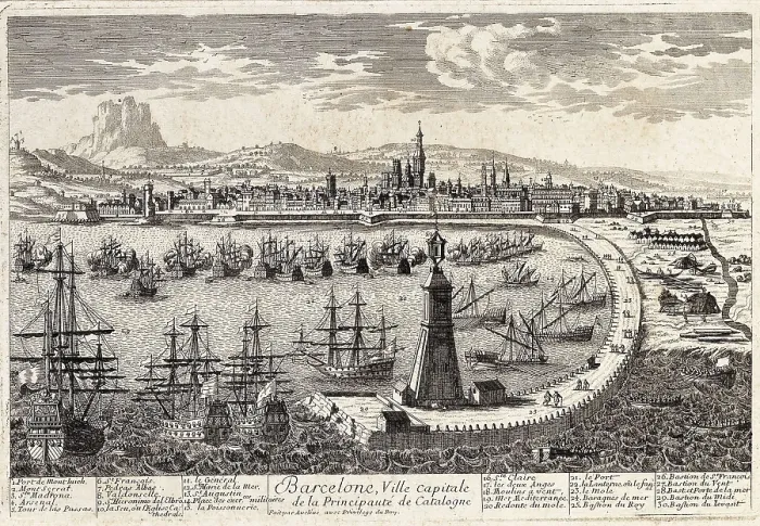 Framed Print : The city and the harbour of Barcelona in 18th c. by Franois-Antoine Aveline. Engraving. SPAIN. Barcelona. Barcelona City History Museum. AISA / Everett Collection**US SALES ONLY**