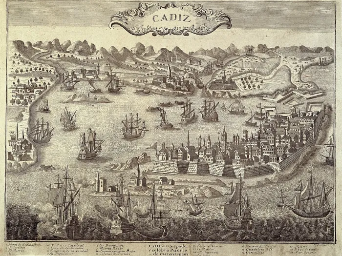 Framed Print : City and harbour of Cadiz. Engraving. SPAIN. CAdiz. Museo de CAdiz. - P. Rotger / Iberfoto / Everett Collection (308584)**US SALES ONLY**