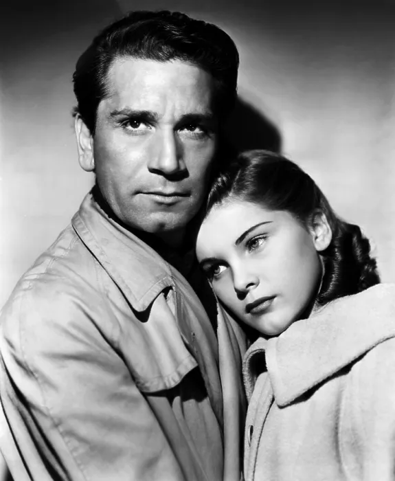 Framed Print : CRY OF THE CITY, from left: Richard Conte, Debra Paget, 1948. TM & copyright 20th Century Fox Film Corp. All rights reserved / courtesy Everett Collection