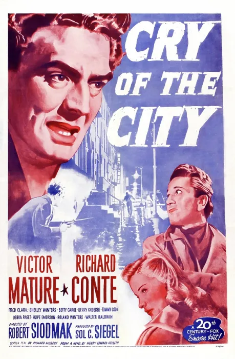 Framed Print : CRY OF THE CITY, US poster art: top left: Victor Mature; bottom right: Richard Conte, 1948, TM & Copyright 20th Centuy Fox Film Corp