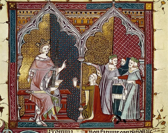 Framed Print : Civil law, 14th c. The king trying slander. In her knees, a woman begging for mercy. Gothic art. Miniature Painting. SPAIN. San Lorenzo de El Escorial Framed Print : Civil law, 14th c. The king trying slander. In her knees, a woman begging for mercy. Gothic art. Miniature Painting. SPAIN. San Lorenzo de El Escorial