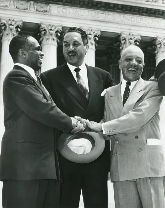 Framed Print : Civil Rights lawyers after Supreme Court ruling school segregation unconstitutional, May 17, 1954. L-R: George E.C Framed Print : Civil Rights lawyers after Supreme Court ruling school segregation unconstitutional, May 17, 1954. L-R: George E.C