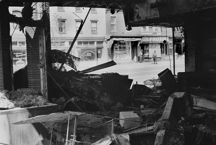 Framed Print : Civil rights, riot damage in Washington DC, ruins of a store in Washington DC that was destroyed during the riots that followed the assassination of Martin Luther King Jr