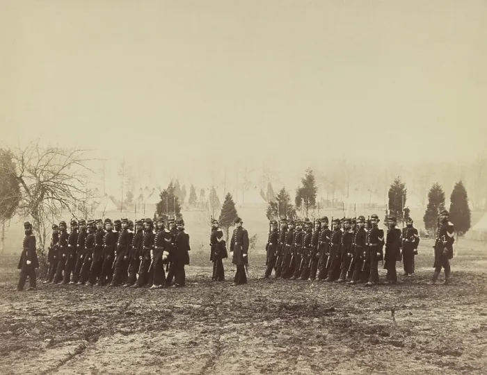 Framed Print : US Civil War, 1861-65. 67th New York Infantry drills at Camp Proctor, outside Washington, DC. (BSLOC_2018_8_158) Framed Print : US Civil War, 1861-65. 67th New York Infantry drills at Camp Proctor, outside Washington, DC. (BSLOC_2018_8_158)