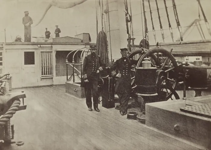 Framed Print : US Civil War. Admiral David Farragut and Captain Percival Drayton on deck of frigate USS Hartford Framed Print : US Civil War. Admiral David Farragut and Captain Percival Drayton on deck of frigate USS Hartford