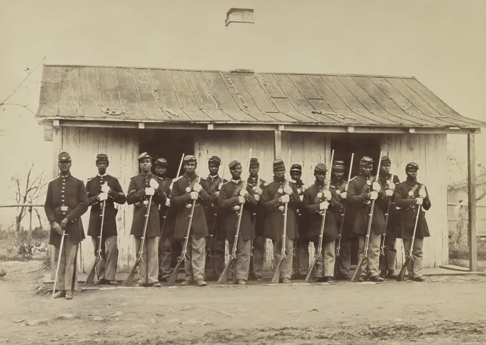 Framed Print : Civil War African American guards of the 107th U.S. Colored Infantry, Nov. 1865. They are standing in front of the Fort Corcoran Guard House in Arlington, VA, Nov Framed Print : Civil War African American guards of the 107th U.S. Colored Infantry, Nov. 1865. They are standing in front of the Fort Corcoran Guard House in Arlington, VA, Nov