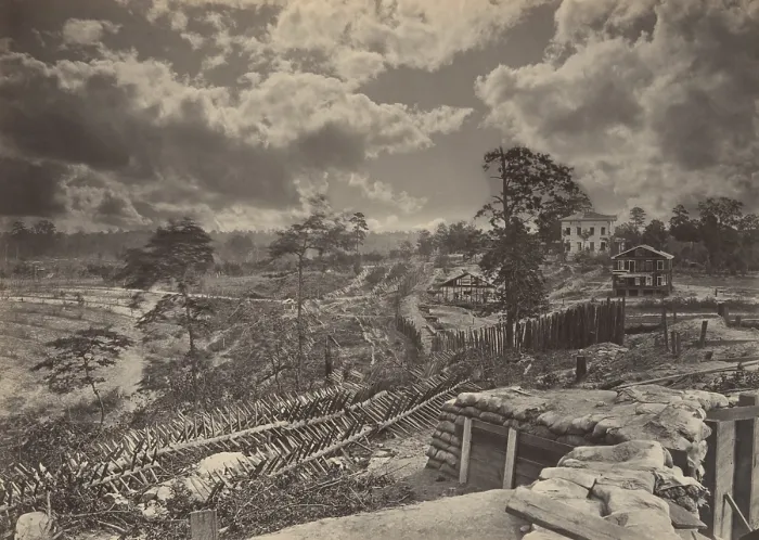Framed Print : US Civil War. Atlanta Campaign, May 7- Sept. 2, 1864. Siege of Atlanta, July 22 through Sept. 2, 1864. REBEL WORKS IN FRONT OF ATLANTA, was photographed by George Barnard
