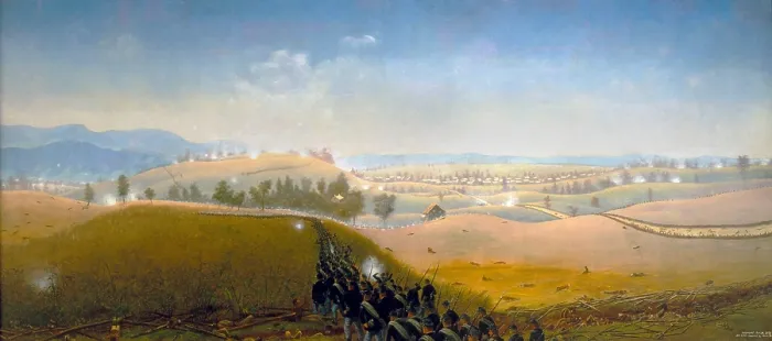 Framed Print : US Civil War. Battle of Antietam, also called Battle of Sharpsburg, Sept. 17, 1862. WASTED GALLANTRY, a painting by Captain James Hope, of the 2nd Vermont Infantry Framed Print : US Civil War. Battle of Antietam, also called Battle of Sharpsburg, Sept. 17, 1862. WASTED GALLANTRY, a painting by Captain James Hope, of the 2nd Vermont Infantry
